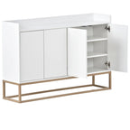 Bahut/Buffet 4 portes en panneaux de particules noir/bleu marine/blanc avec portes à ouverture par poussée et pieds en métal doré