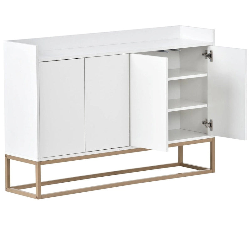 Bahut/Buffet 4 portes en panneaux de particules noir/bleu marine/blanc avec portes à ouverture par poussée et pieds en métal doré