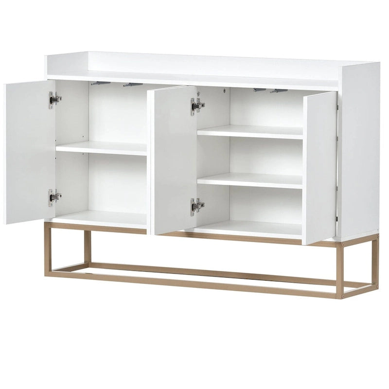 Bahut/Buffet 4 portes en panneaux de particules noir/bleu marine/blanc avec portes à ouverture par poussée et pieds en métal doré
