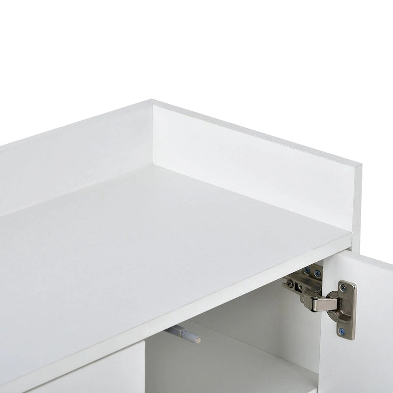 Bahut/Buffet 4 portes en panneaux de particules noir/bleu marine/blanc avec portes à ouverture par poussée et pieds en métal doré