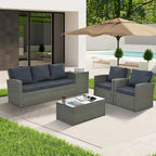 Mobilier de patio, Mobilier de jardin, Mobilier de jardin en rotin PE saisonnier, Mobilier en rotin 5 pièces avec plateau de table en verre trempé