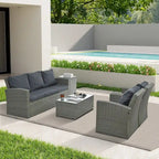 Mobilier de patio, Mobilier de jardin, Mobilier de jardin en rotin PE saisonnier, Mobilier en rotin 5 pièces avec plateau de table en verre trempé