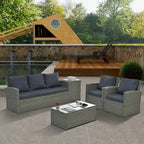 Mobilier de patio, Mobilier de jardin, Mobilier de jardin en rotin PE saisonnier, Mobilier en rotin 5 pièces avec plateau de table en verre trempé