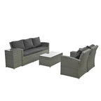 Mobilier de patio, Mobilier de jardin, Mobilier de jardin en rotin PE saisonnier, Mobilier en rotin 5 pièces avec plateau de table en verre trempé