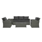 Mobilier de patio, Mobilier de jardin, Mobilier de jardin en rotin PE saisonnier, Mobilier en rotin 5 pièces avec plateau de table en verre trempé