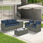 Mobilier de patio, Mobilier de jardin, Mobilier de jardin en rotin PE saisonnier, Mobilier en rotin 5 pièces avec plateau de table en verre trempé