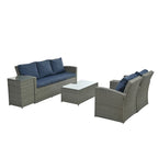 Mobilier de patio, Mobilier de jardin, Mobilier de jardin en rotin PE saisonnier, Mobilier en rotin 5 pièces avec plateau de table en verre trempé
