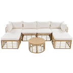 Ensemble de canapé d'angle de patio extérieur 7 pièces en rotin toutes saisons