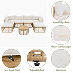 Ensemble de canapé d'angle de patio extérieur 7 pièces en rotin toutes saisons