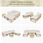 Ensemble de canapé d'angle de patio extérieur 7 pièces en rotin toutes saisons