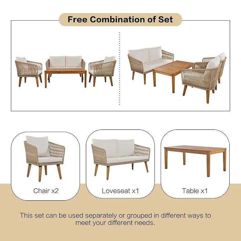 Ensemble de conversation de 4 pièces pour patio extérieur