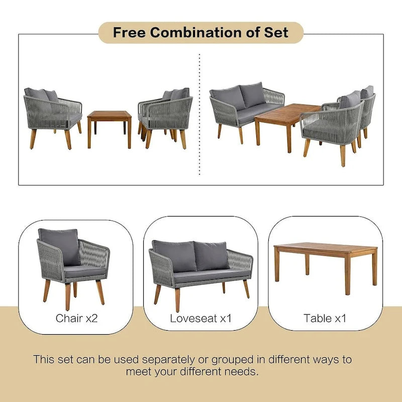 Ensemble de conversation de 4 pièces pour patio extérieur
