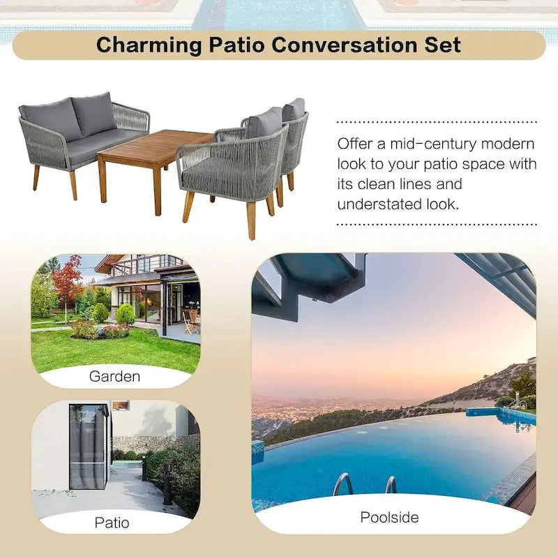 Ensemble de conversation de 4 pièces pour patio extérieur