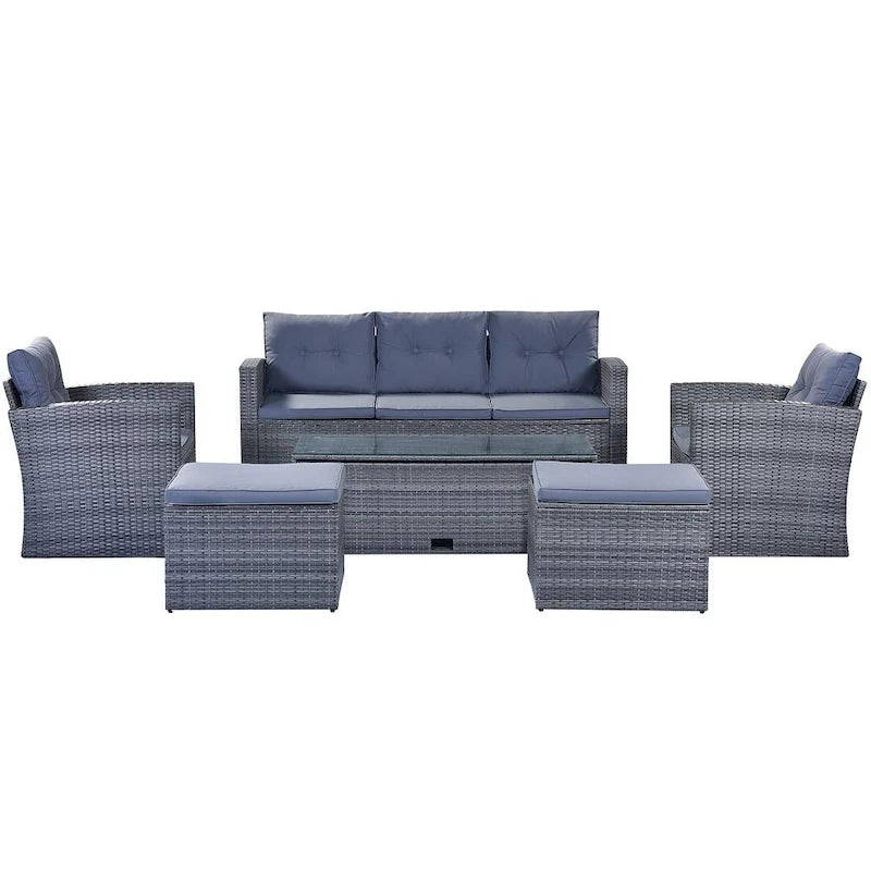 Ensemble de patio extérieur de 6 pièces, salon de jardin pour 7 personnes