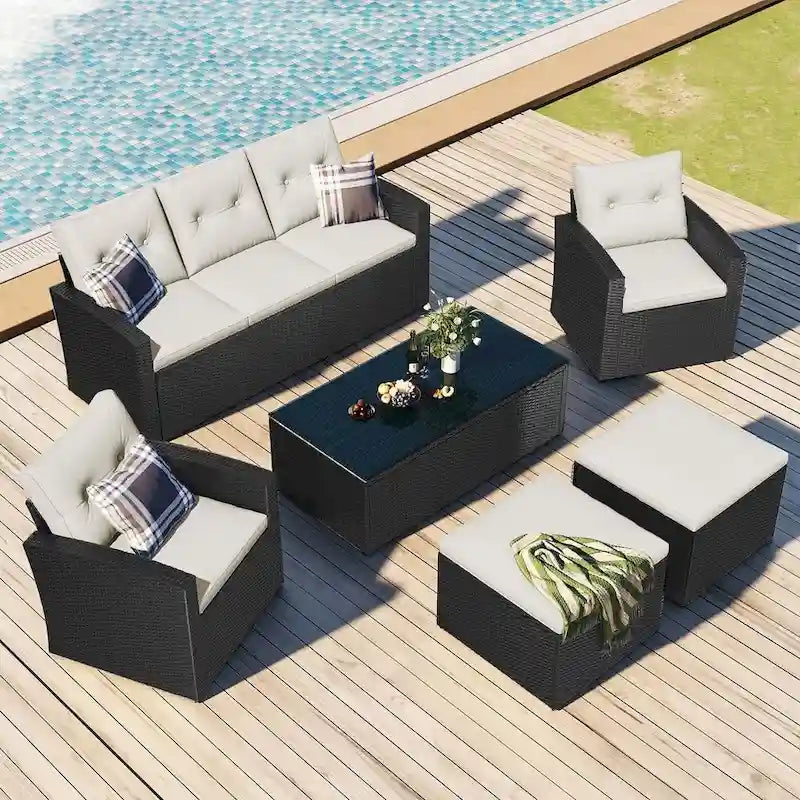 Ensemble de patio extérieur de 6 pièces, salon de jardin pour 7 personnes