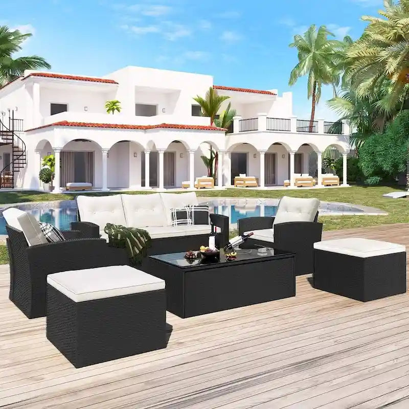 Ensemble de patio extérieur de 6 pièces, salon de jardin pour 7 personnes
