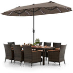 Ensemble de salle à manger de patio 11 pièces, mobilier d'extérieur en rotin avec parasol de 4,5 m