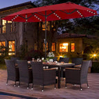 Ensemble de salle à manger de patio 11 pièces, mobilier d'extérieur en rotin avec parasol de 4,5 m