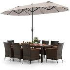 Ensemble de salle à manger de patio 11 pièces, mobilier d'extérieur en rotin avec parasol de 4,5 m