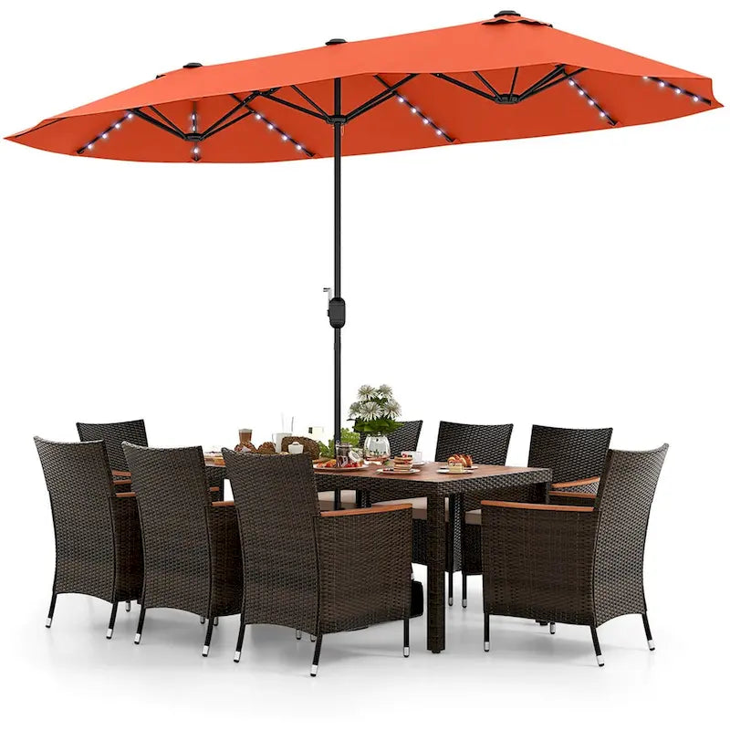 Ensemble de salle à manger de patio 11 pièces, mobilier d'extérieur en rotin avec parasol de 4,5 m