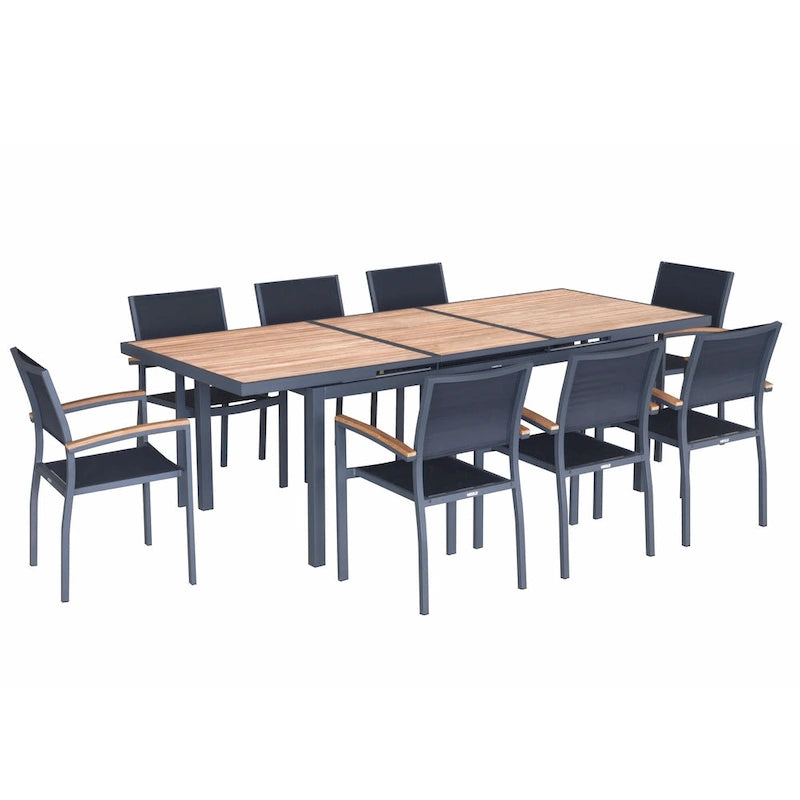 HIGOLD - Ensemble de salle à manger escamotable Heck 9 pièces pour 8 personnes, en teck de qualité A, aluminium spatial, anthracite mat