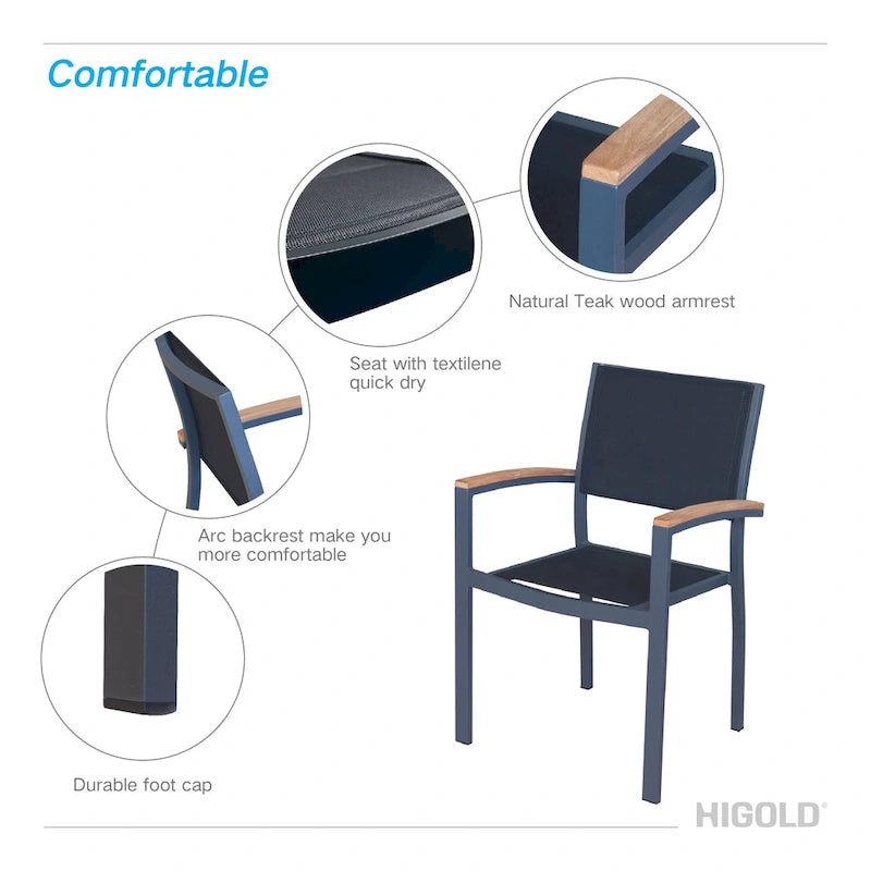 HIGOLD - Ensemble de salle à manger escamotable Heck 9 pièces pour 8 personnes, en teck de qualité A, aluminium spatial, anthracite mat