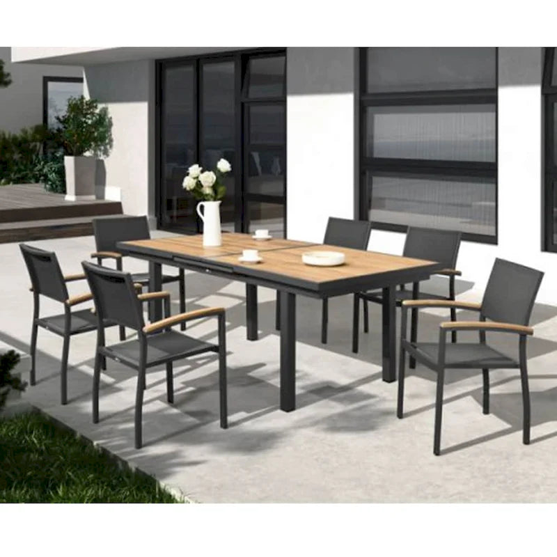 HIGOLD - Ensemble de salle à manger escamotable Heck 9 pièces pour 8 personnes, en teck de qualité A, aluminium spatial, anthracite mat
