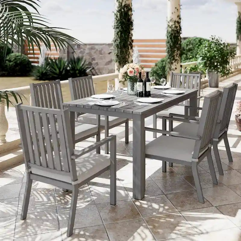 Ensemble de salle à manger d'extérieur 7 pièces en aluminium avec 6 chaises et coussins amovibles pour pelouse