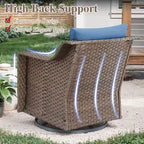 Ensemble de patio 5 pièces avec chaise à bascule, canapé, poufs et table - Marron