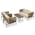 Ensemble de patio en corde d'extérieur 4 pièces pour 4 personnes avec coussins et table en verre