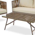 Ensemble de patio en corde d'extérieur 4 pièces pour 4 personnes avec coussins et table en verre