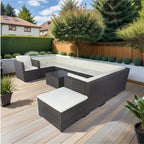 11 Piece Patio Wicker 10 Seater Patio Sectional Set with Storage