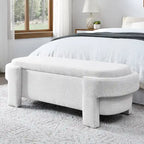 Banc de rangement capitonné en lin beige/blanc et mousse, 1 place, capacité de 113 kg