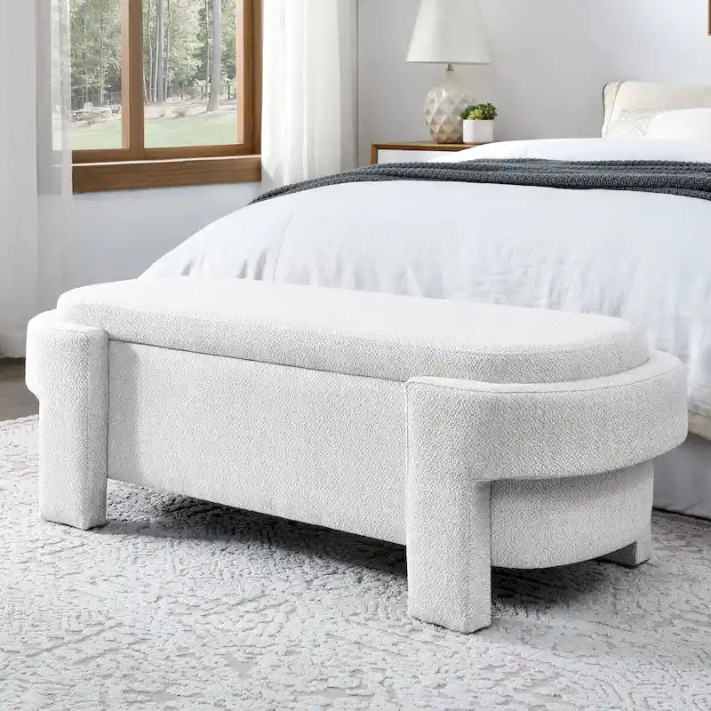 Banc de rangement capitonné en lin beige/blanc et mousse, 1 place, capacité de 113 kg