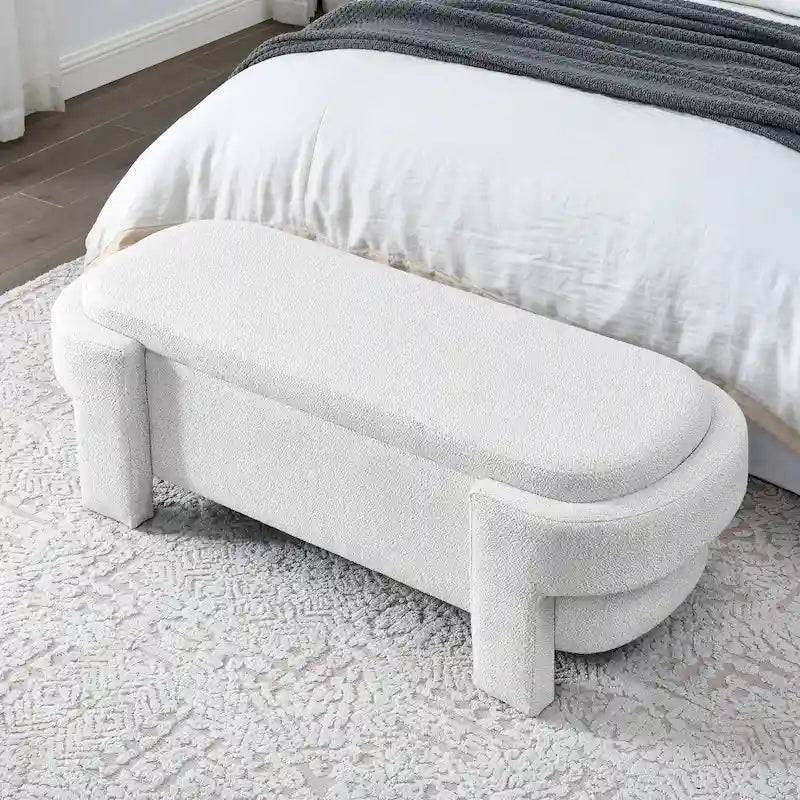 Banc de rangement capitonné en lin beige/blanc et mousse, 1 place, capacité de 113 kg