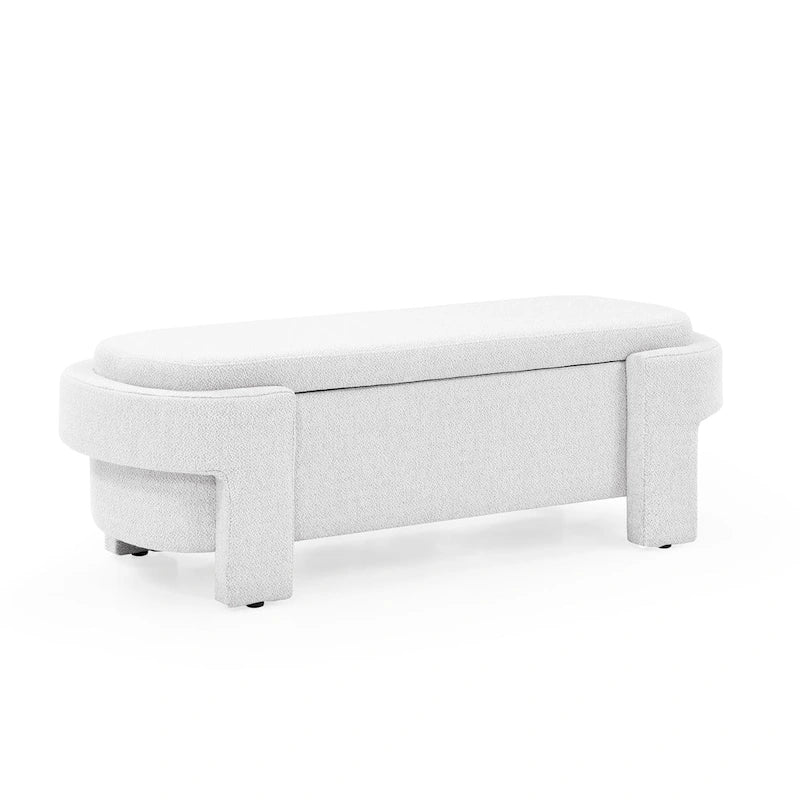 Banc de rangement capitonné en lin beige/blanc et mousse, 1 place, capacité de 113 kg