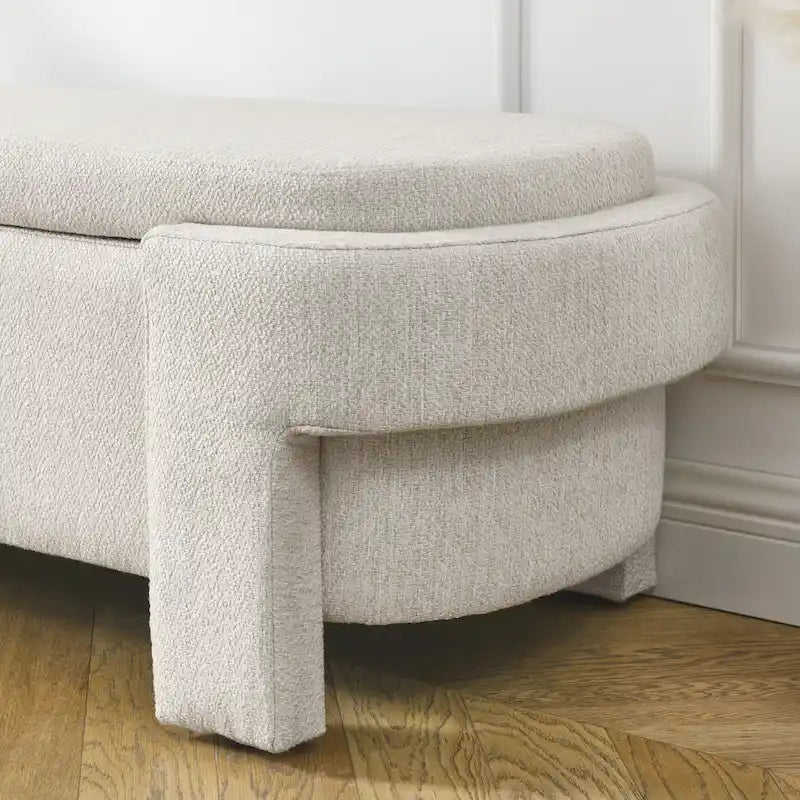Banc de rangement capitonné en lin beige/blanc et mousse, 1 place, capacité de 113 kg