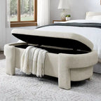 Banc de rangement capitonné en lin beige/blanc et mousse, 1 place, capacité de 113 kg