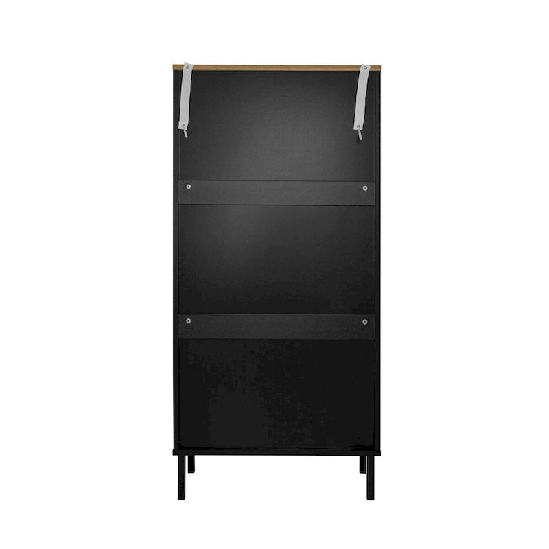 Meuble à chaussures autoportant gris/noir avec 3 portes métalliques effet rotin alvéolé et étagère réglable