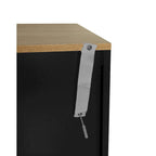 Meuble à chaussures autoportant gris/noir avec 3 portes métalliques effet rotin alvéolé et étagère réglable
