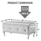 Banc de rangement en similicuir argenté/noir/gris avec boutons en cristal et pieds en métal