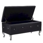 Banc de rangement en similicuir argenté/noir/gris avec boutons en cristal et pieds en métal