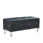 Banc de rangement en similicuir argenté/noir/gris avec boutons en cristal et pieds en métal