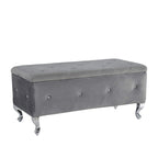 Banc de rangement en similicuir argenté/noir/gris avec boutons en cristal et pieds en métal