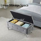 Banc de rangement en similicuir argenté/noir/gris avec boutons en cristal et pieds en métal