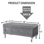 Banc de rangement en similicuir argenté/noir/gris avec boutons en cristal et pieds en métal
