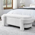 Banc de rangement capitonné en lin blanc/beige