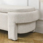 Banc de rangement capitonné en lin blanc/beige