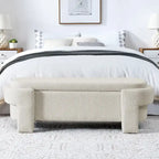 Banc de rangement capitonné en lin blanc/beige