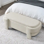 Banc de rangement capitonné en lin blanc/beige
